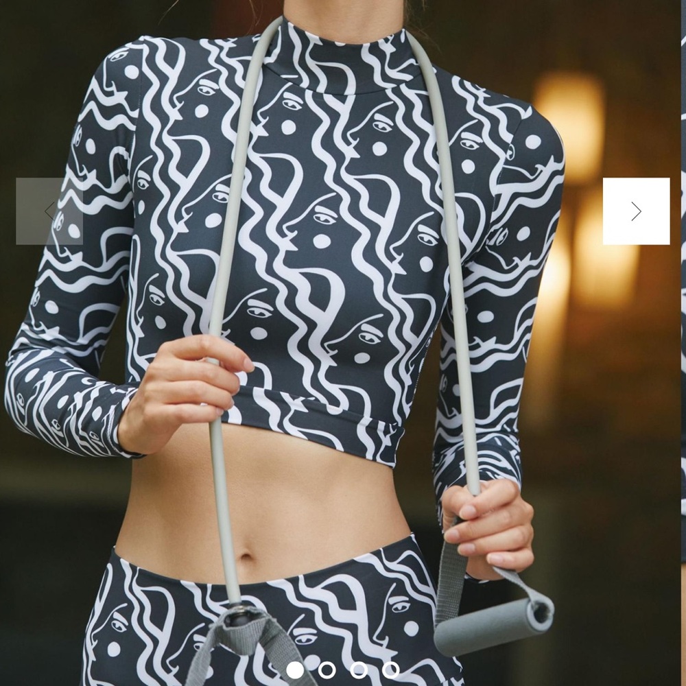 Dazey Visage Abstract Face Crop Top Work Out Top